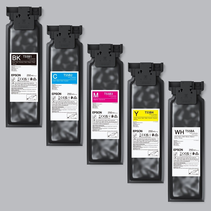 Epson črnilo T55BA, 250 ml, white (slika prikazuje komplet črnil)